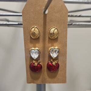 Gold, Heart,And Apple Stud Earrings